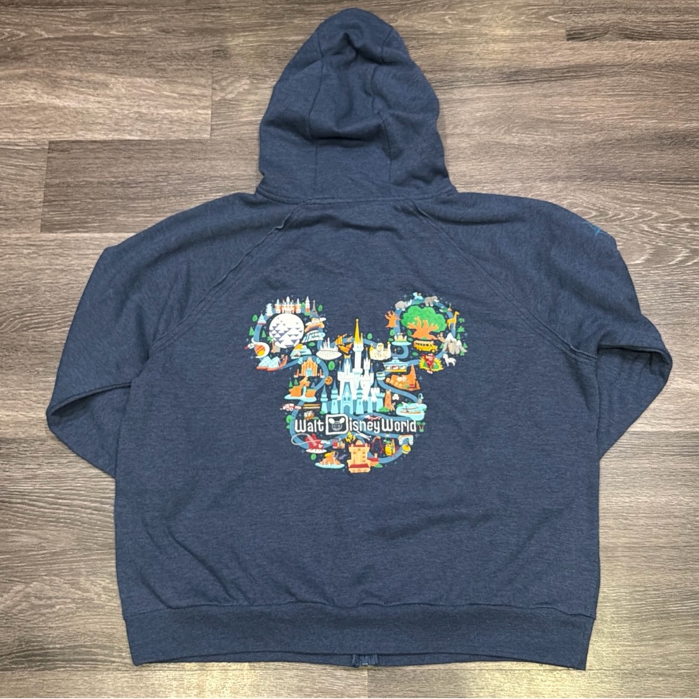 Walt Disney World Full Zip Hoodie Theme Parks Mickey Blue Adult Unisex 2X